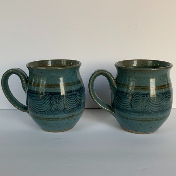 2 Hand Thrown Studio Art Pottery Mugs Blue Artisan Handcrafted Signed - Picture 2 of 13